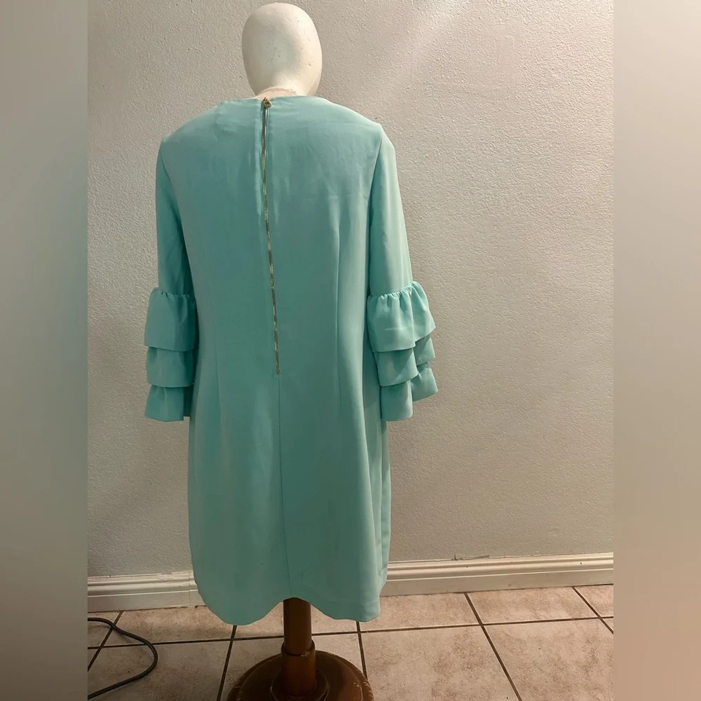 Sail to Sable| Ruffle Sleeve Turquoise Dress| Size 14 - Picture 4 of 9